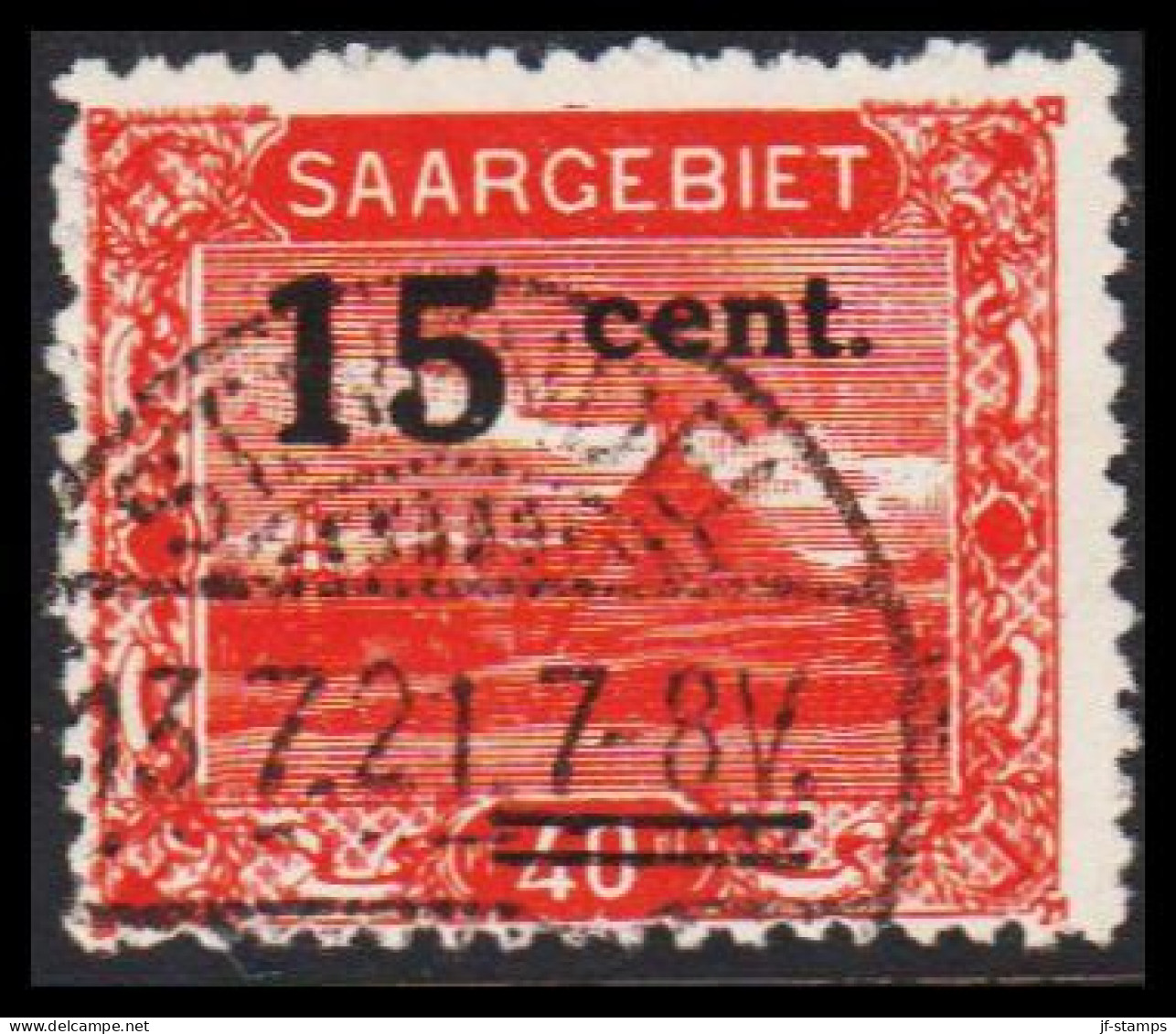 1921. SAARGEBIET. 15 Cent On 40 Pf Landscapes And Buildings - Luxus Cancelled ST WINDEL 13.7.... (MICHEL 73A) - JF539376 - Gebraucht