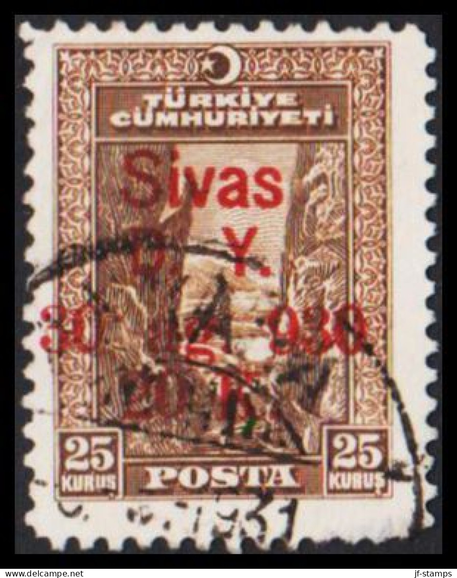 1929. TÜRKIYE. Sivas  D. Y.  30 Ag. 930 Overprint On 25 K. (Michel 928) - JF539394 - Usati