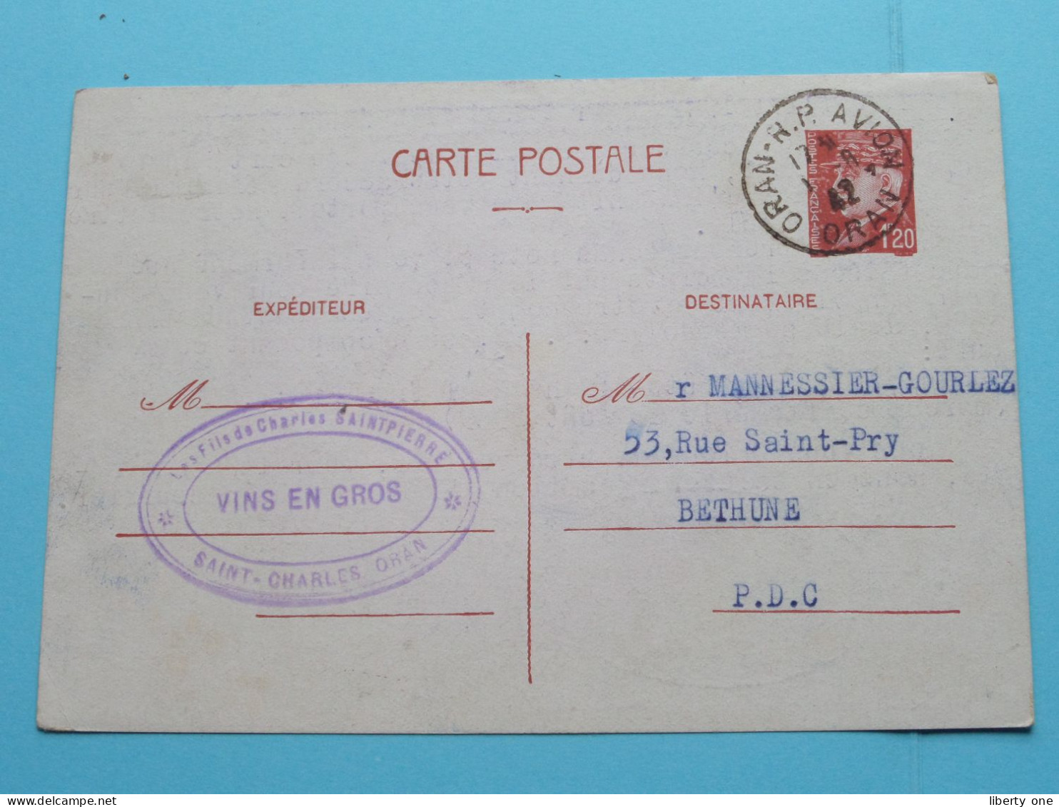 Les Filles Charles SAINTPIERRE > Saint-CHARLES ORAN France Anno 1942 ( Voir Scans ) ORDRE à Mannessier-Gourlez Bethune ! - Shopkeepers