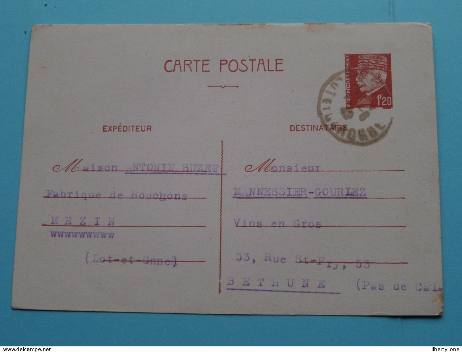 ANTONIN BUZET > MEZIN France Anno 1942 ( Voir Scans ) ORDRE à Mannessier-Gourlez Bethune ! - Shopkeepers