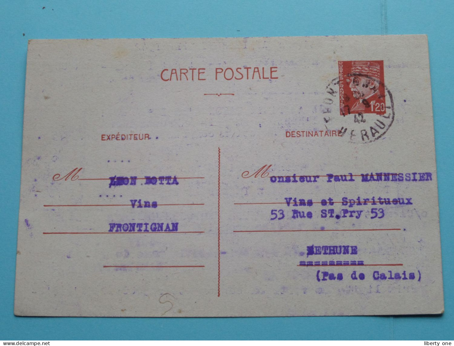 Botta Vins > FRONTIGNAN France Anno 1942 ( Voir Scans ) ORDRE / Fact. à Mannessier Bethune ! - Verkopers