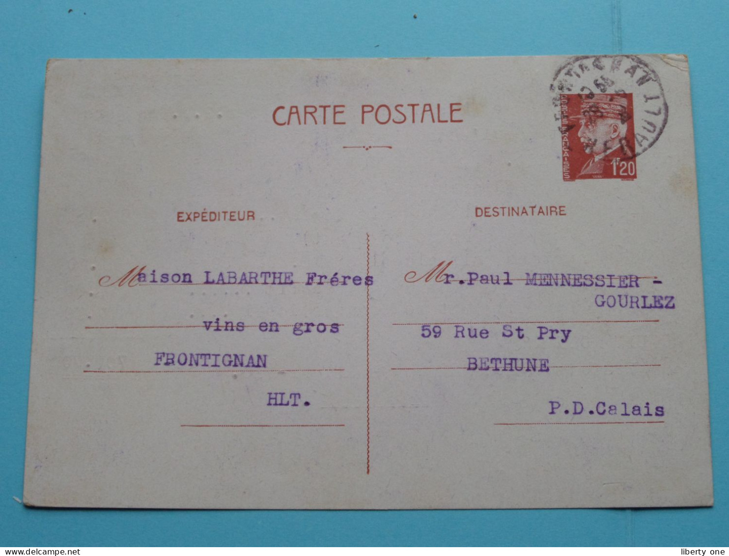 Maison LABARTHE FRONTIGNAN France Anno 1942 ( Voir Scans ) ORDRE / Fact. à Mannessier Bethune ! - Verkopers