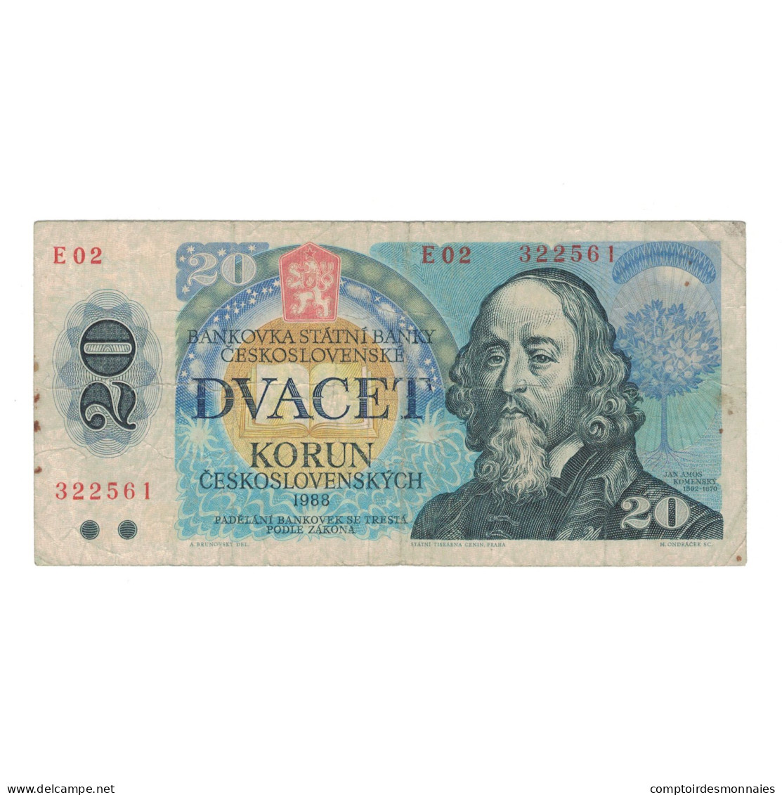 Billet, Tchécoslovaquie, 20 Korun, 1988, KM:95, TB - Tchécoslovaquie