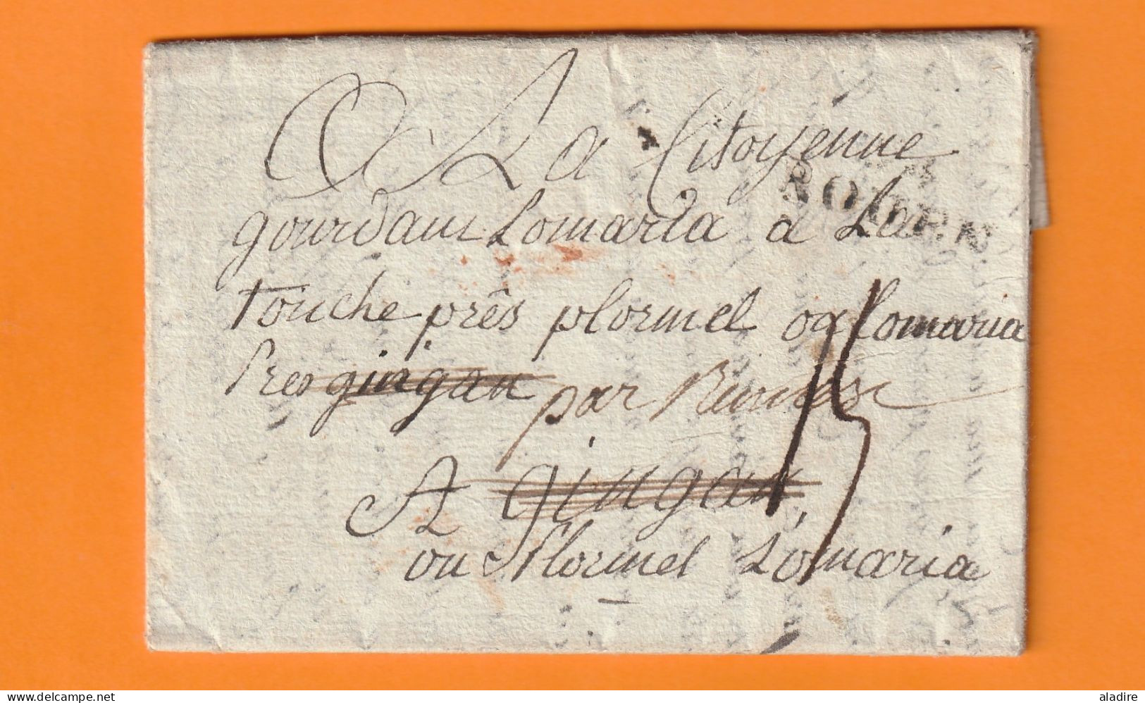 1803 - 74 ROUEN Sur Lettre Pliée Avec Corresp De 3 P (retour Des Etats Unis) Vers La Touche / Ploermel Près GUINGAMP - 1801-1848: Vorläufer XIX