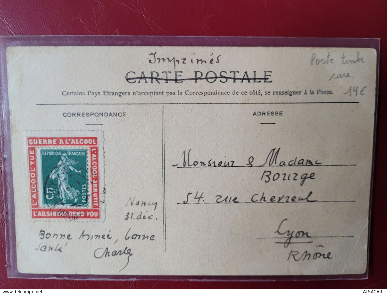 Porte Timbre Semeuse 5 Centimes , Rare Sur Carte Postale - Briefmarken (Abbildungen)