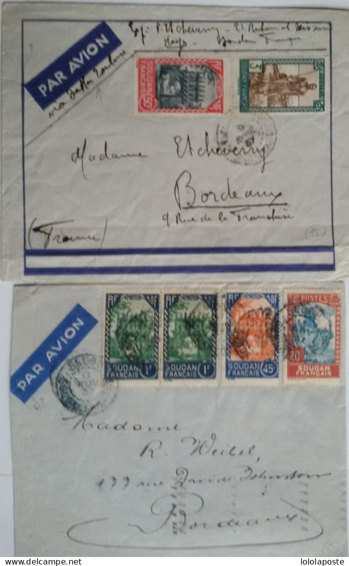 SOUDAN - 2 Lettres (enveloppes) De 1937 Expédiées Pour La France De Ségou Et Kayes ( Cachet Non Lisible) - Storia Postale