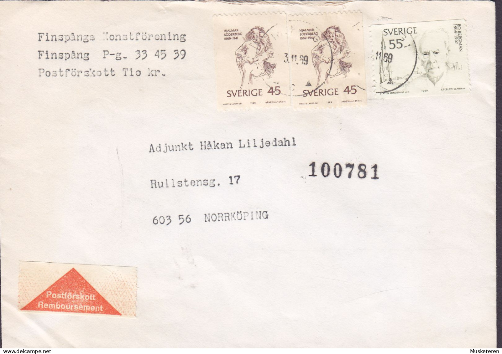 Sweden Postförskott REMBOURSEMENT Label FINSPÅNG 1969 Cover Brief Lettre NORRKÖPING (Cz. Slania) - Brieven En Documenten