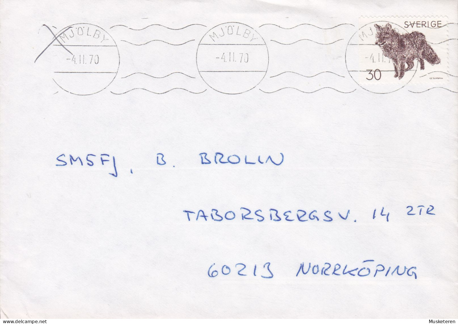 Sweden TMS Cds. MJÖLBY 1970 Cover Brief Lettre NORRKÖPING (Cz. Slania) Fox Fuchs - Storia Postale