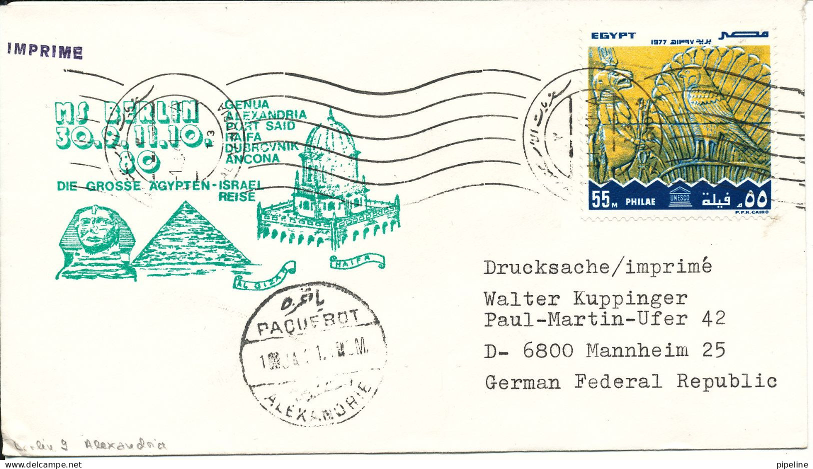 Egypt Ship Cover Paquebot M/S Berlin Die Grosse Ägypten - Israel Reise Alexandria - Storia Postale