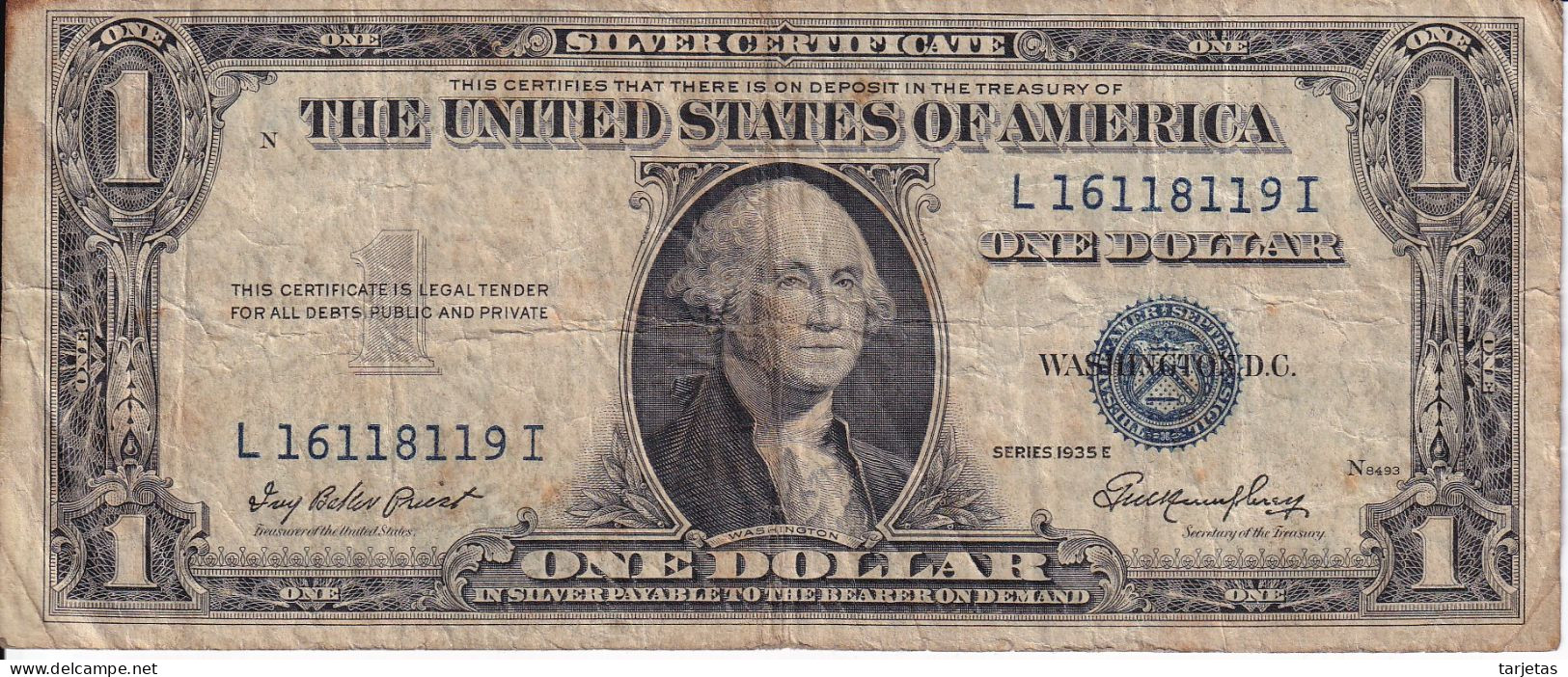 BILLETE DE ESTADOS UNIDOS DE 1 DOLLAR DEL AÑO 1935 LETRA E WASHINGTON  (BANK NOTE) - Certificaten Van Zilver (1928-1957)
