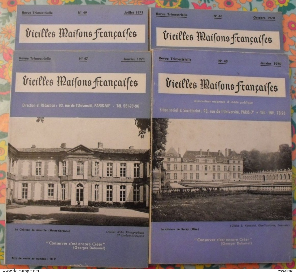 Lot De 4 Numéros De La Revue "vieilles Maisons Françaises" 1970-1971. Clermont Merville Raray Touffou Usson Blanquefort - Tourism & Regions