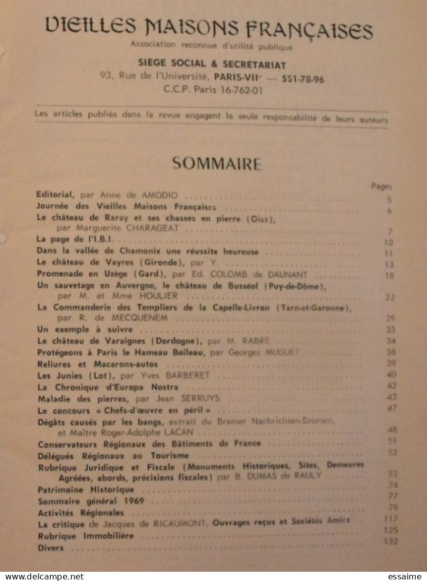 Lot De 4 Numéros De La Revue "vieilles Maisons Françaises" 1970-1971. Clermont Merville Raray Touffou Usson Blanquefort - Tourism & Regions