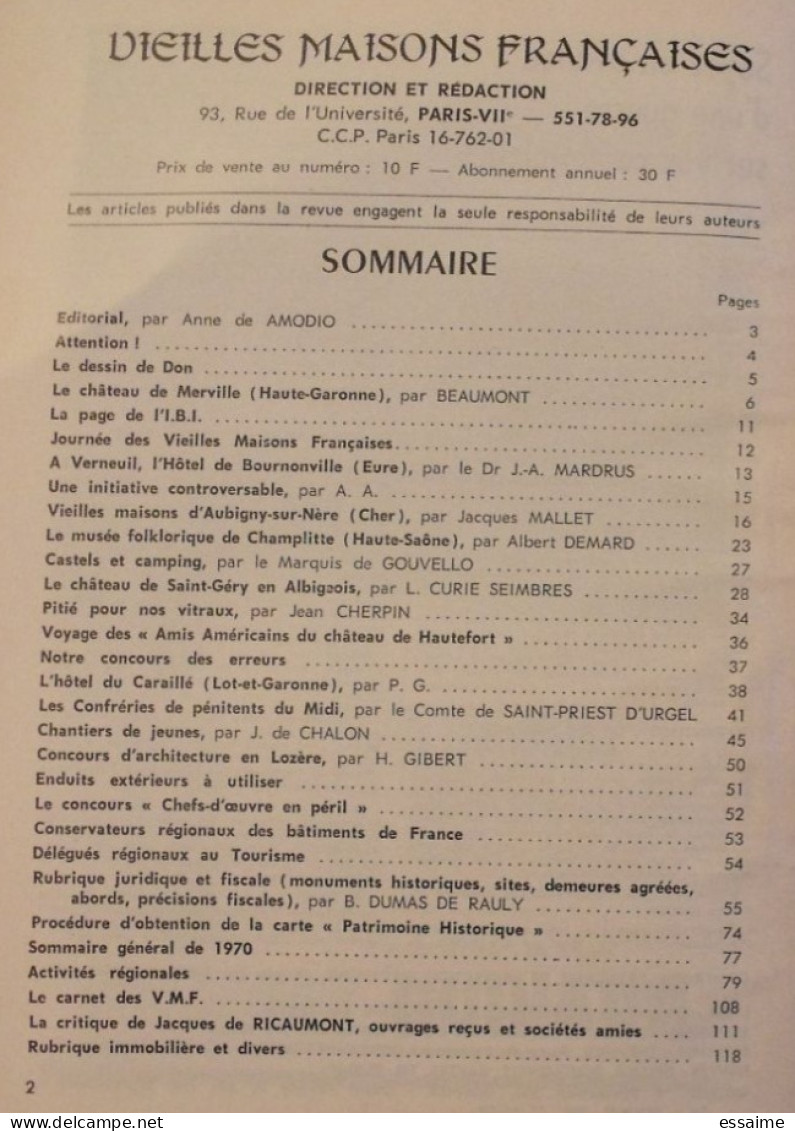 lot de 4 numéros de la revue "vieilles maisons françaises" 1970-1971. clermont merville raray touffou usson blanquefort