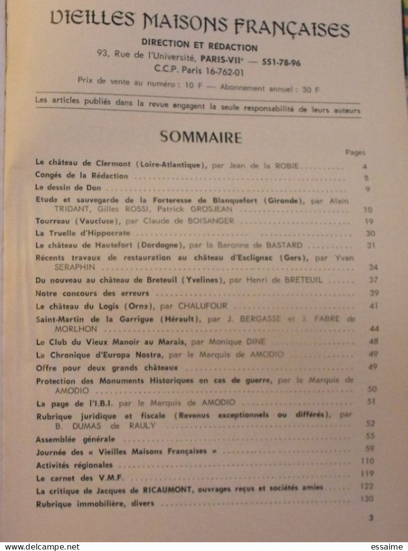 lot de 4 numéros de la revue "vieilles maisons françaises" 1970-1971. clermont merville raray touffou usson blanquefort