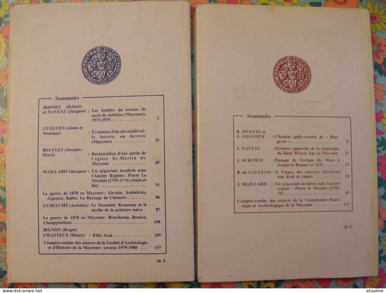 lot de 8 numéros de la revue "La Mayenne archéologie histoire" 1979-1985. rangevin vaiges rousseau craon jublains laval