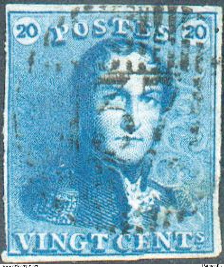 N°2 - Epaulette 20 Centimes Bleue, Bien Margée, Obl. D.37 MOLL Idéalement Apposée. Effigie Dégagée. - TTB - 21795 - 1849 Epauletten