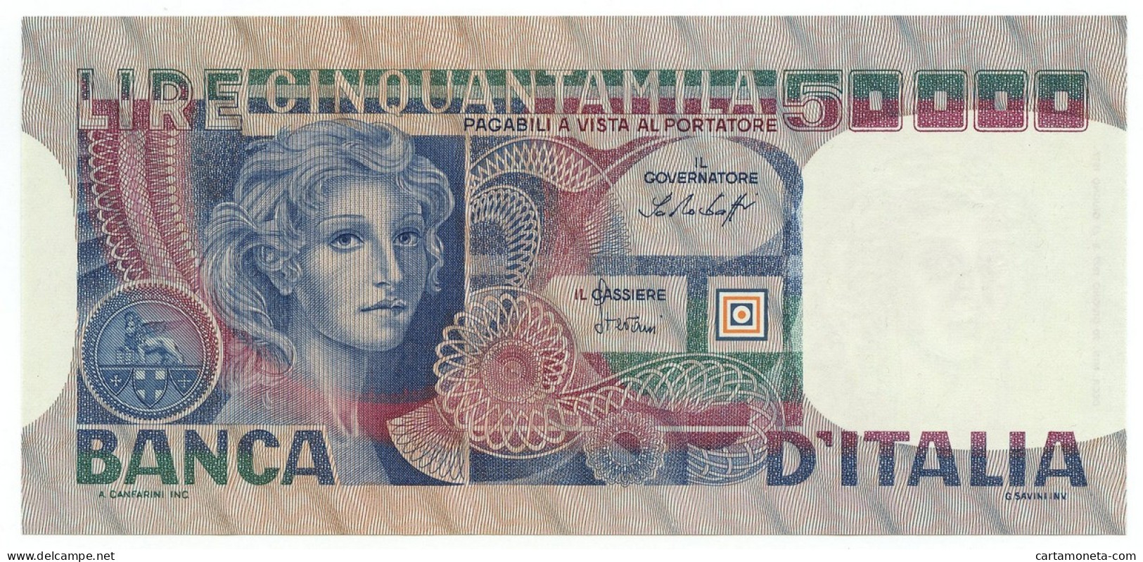 50000 LIRE BANCA D'ITALIA VOLTO DI DONNA 20/06/1977 QFDS - Altri & Non Classificati