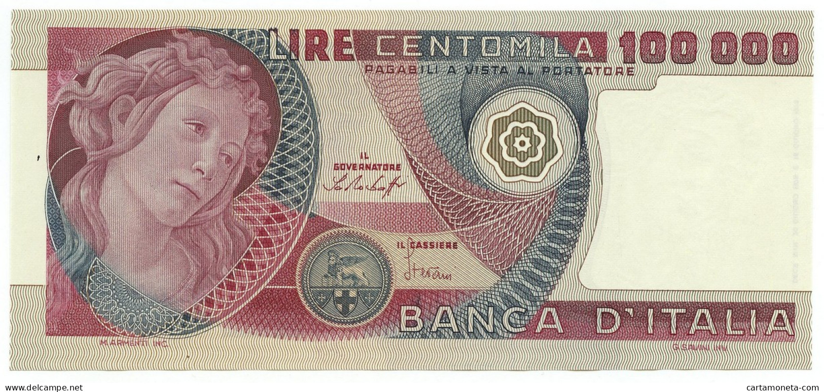 100000 LIRE BANCA D'ITALIA PRIMAVERA DI BOTTICELLI 20/06/1978 FDS-/FDS - Altri & Non Classificati