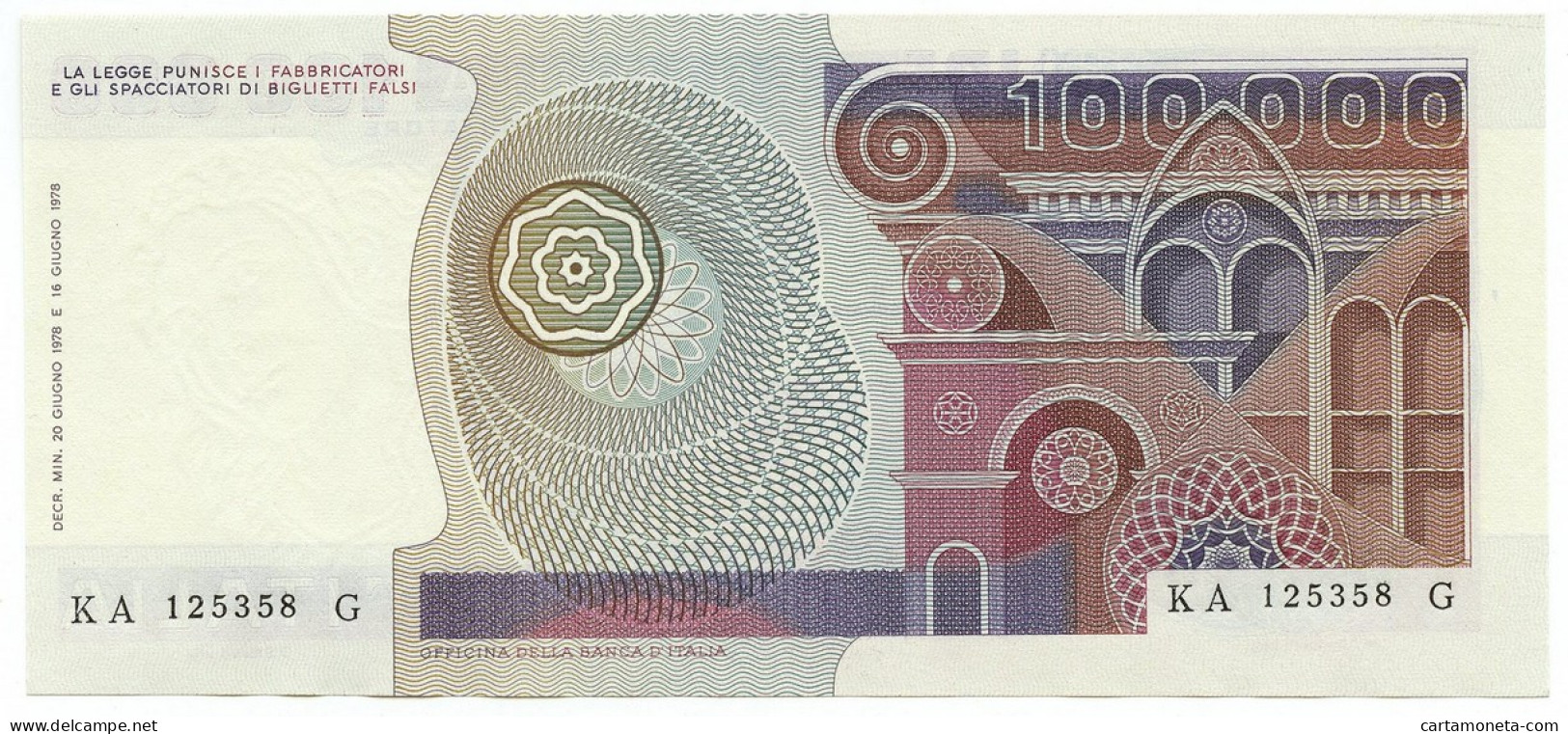 100000 LIRE BANCA D'ITALIA PRIMAVERA DI BOTTICELLI 20/06/1978 FDS-/FDS - Altri & Non Classificati