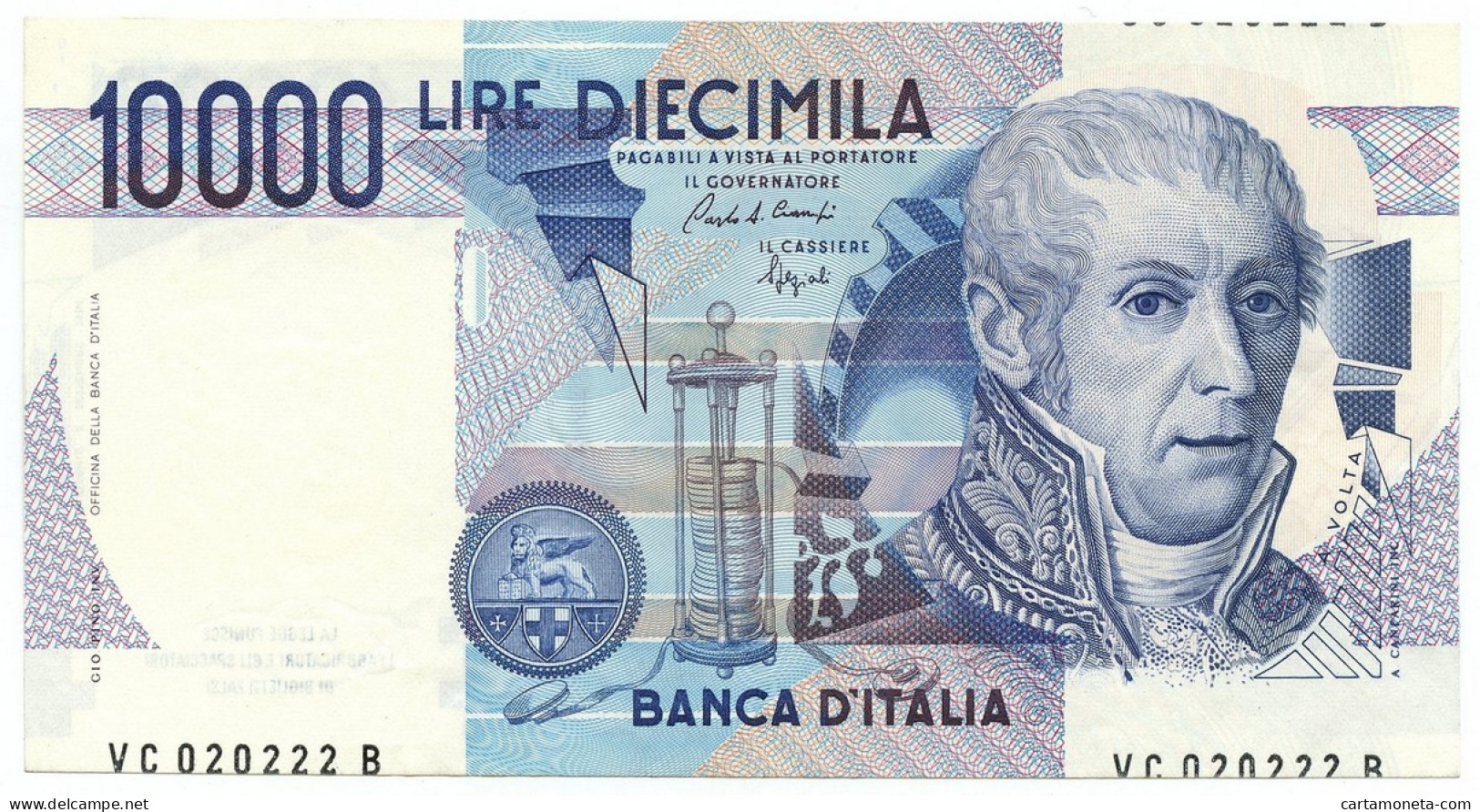 10000 LIRE ERRORE DI STAMPA DECENTRATA ALESSANDRO VOLTA LETTERA C 12/01/1988 SUP - Altri & Non Classificati