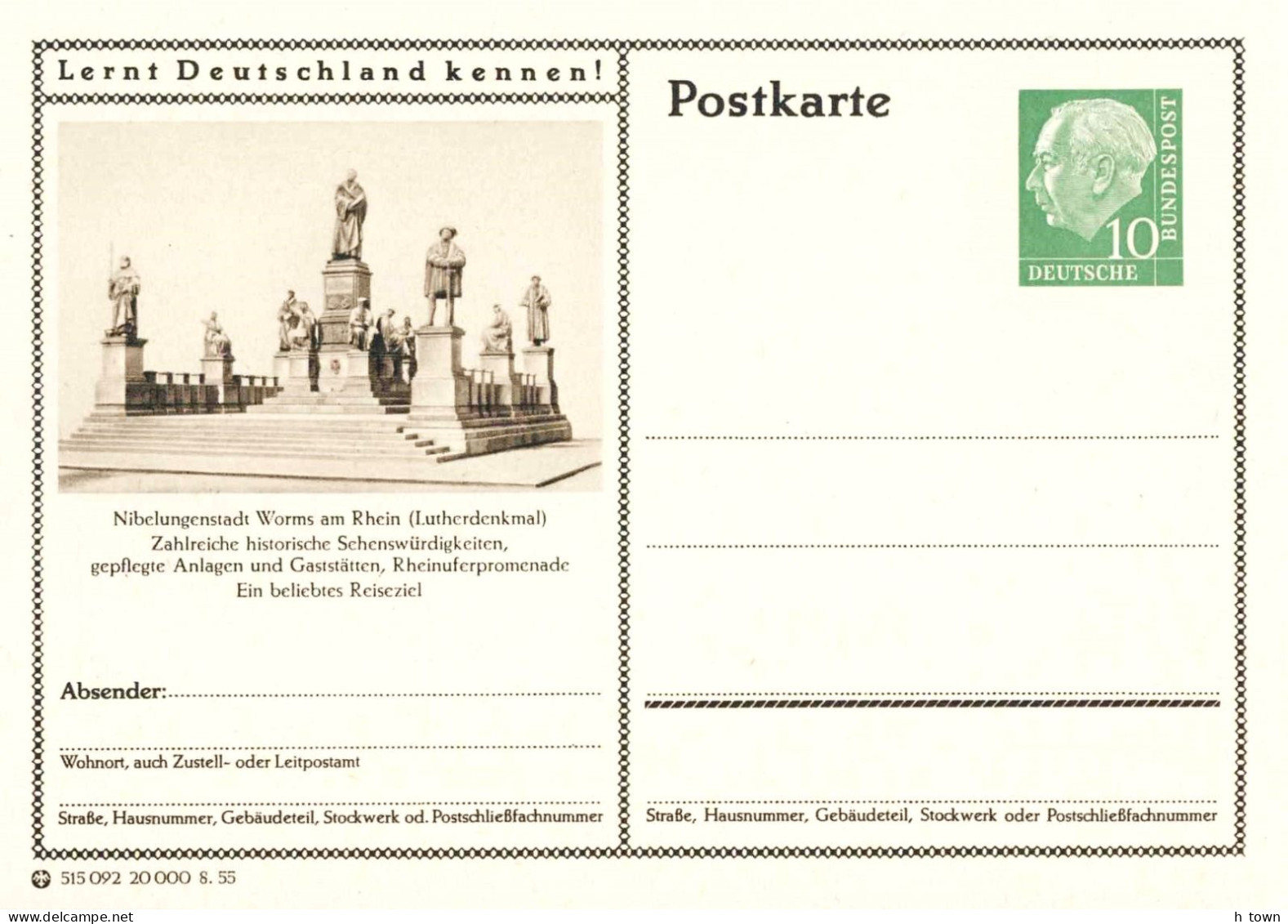 621  Luther, Réforme Protestante: Entier (c.p.) D'Allemagne, 1955 -  Protestantism, Church Reformer Stationery Pc - Theologians