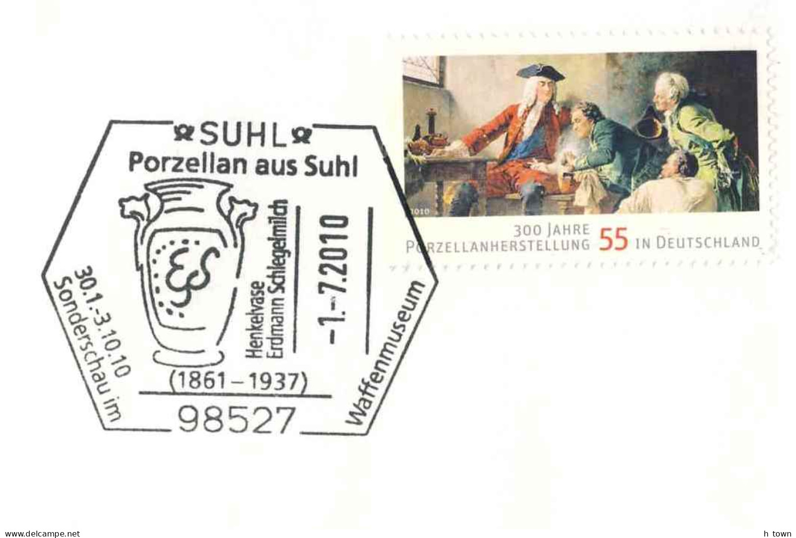 721  Porcelaine: Oblit. Temp. D'Allemagne, Suhl 2010 - German Porcelain Special Cancel. Vase Céramique - Porzellan