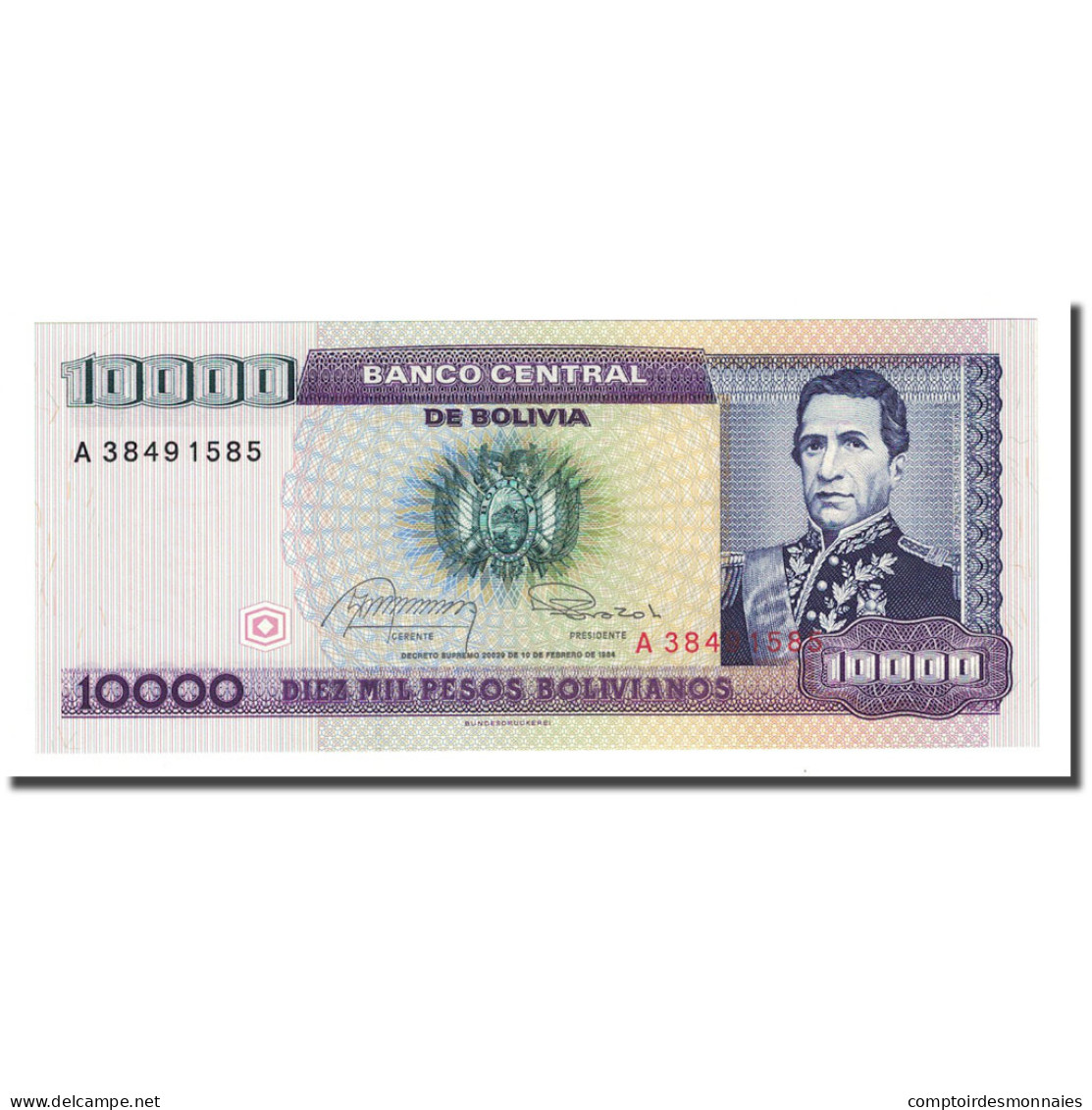 Billet, Bolivie, 10,000 Pesos Bolivianos, 1984-02-10, KM:169a, NEUF - Bolivia