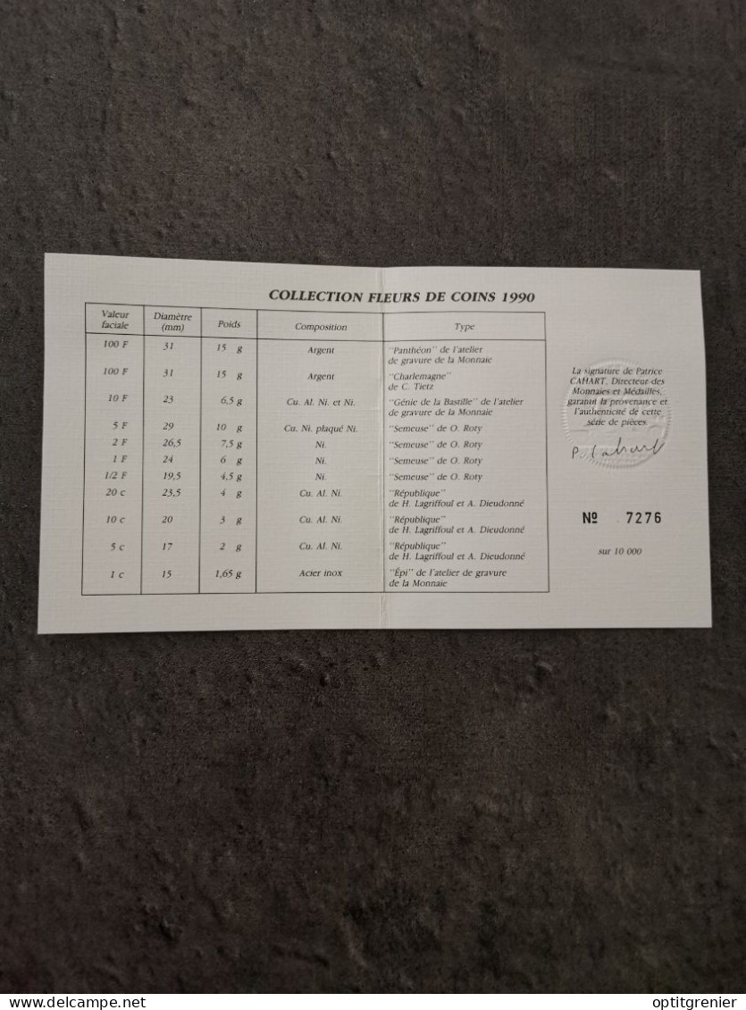 CERTIFICAT D'AUTHENTICITE COFFRET FDC 1990 FRANCE - BU, Proofs & Presentation Cases