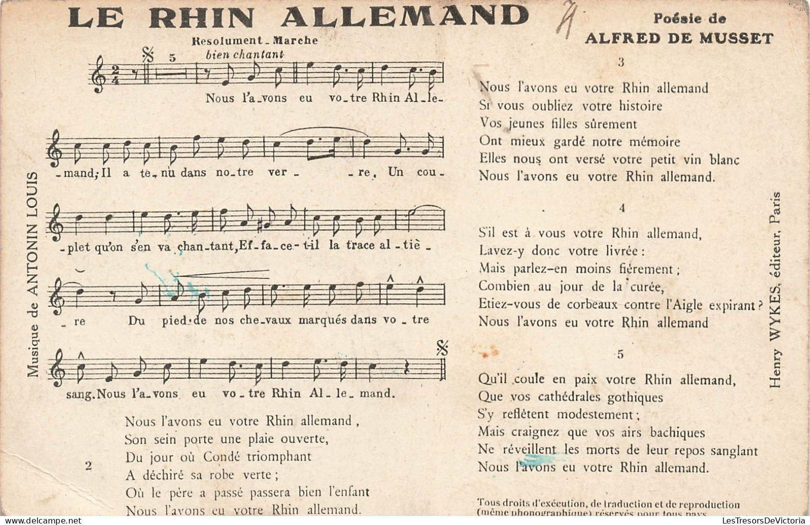 CONTES - FABLES & LÉGENDES - Le Rhin Allemand - Musique De Antonin Louis - Alfred De Musset - Carte Postale Ancienne - Contes, Fables & Légendes