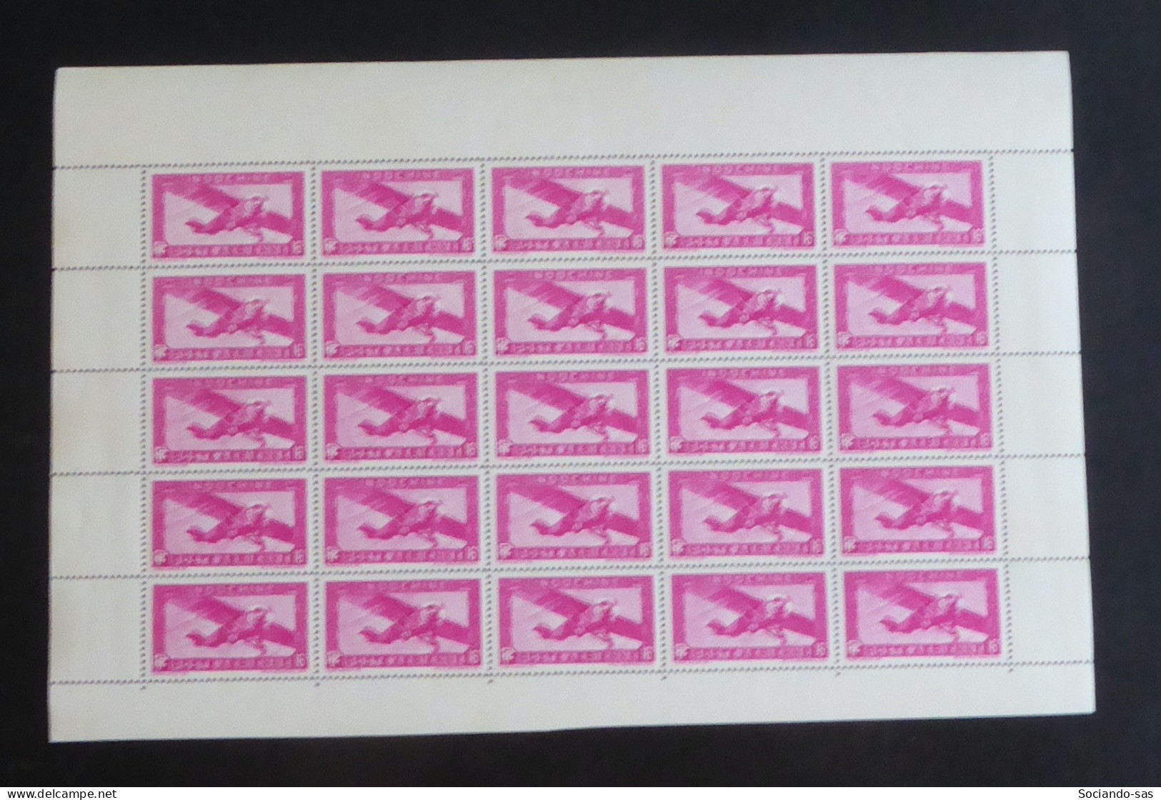 INDOCHINE - 1941 - PA N°YT. 17 - Avion 16c Rose - Bloc De 25 Bord De Feuille - Neuf Luxe ** / MNH - Luchtpost