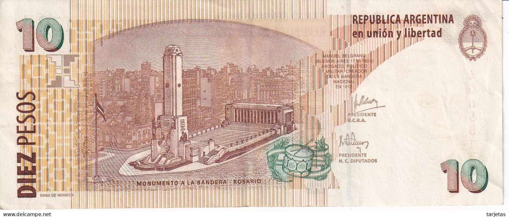 BILLETE DE ARGENTINA DE 10 PESOS DE MANUEL BELGRANO (BANKNOTE) - Argentina