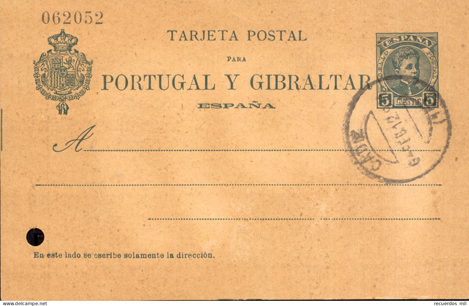 Año 1901 Edifil 43 Alfonso XIII Entero Postal NO CIRCULADO Matasellos Cadiz - 1850-1931