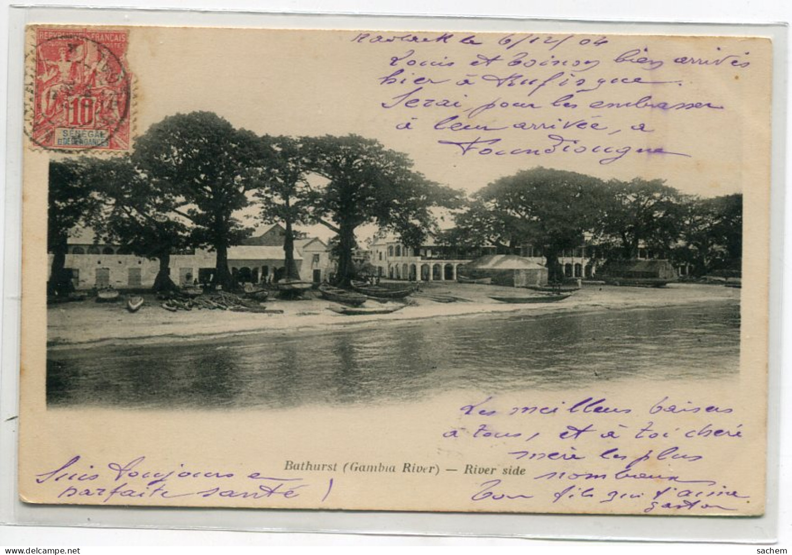 GAMBIE BATHURST BANJUL River Side Maisons Bors Plage 1904 écrite Timb    D08 2021 - Gambie