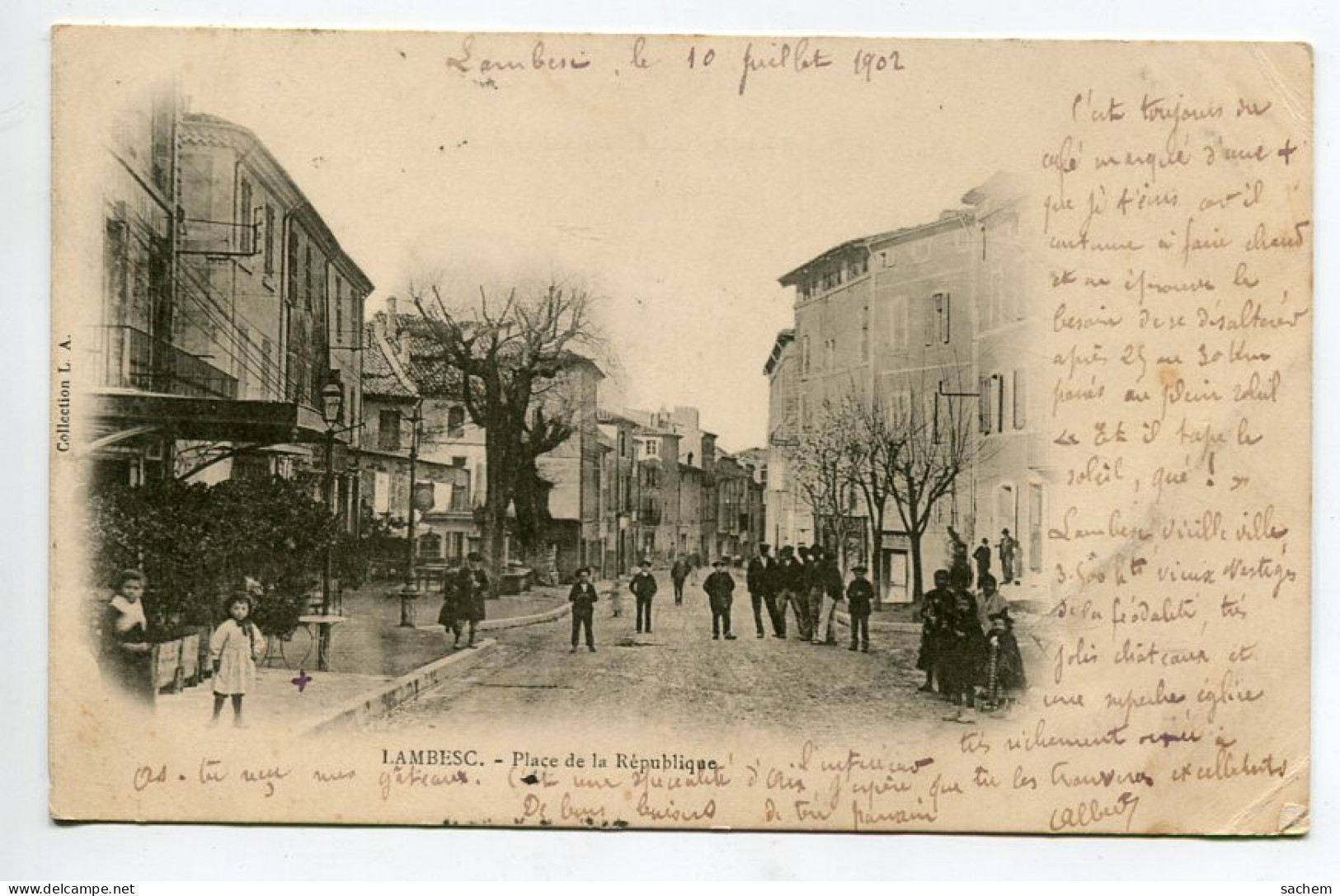13 LAMBESC Anim PLace De La République écrite Du Village En 1902  Timb - Comllect L.A  D09 2021 - Lambesc