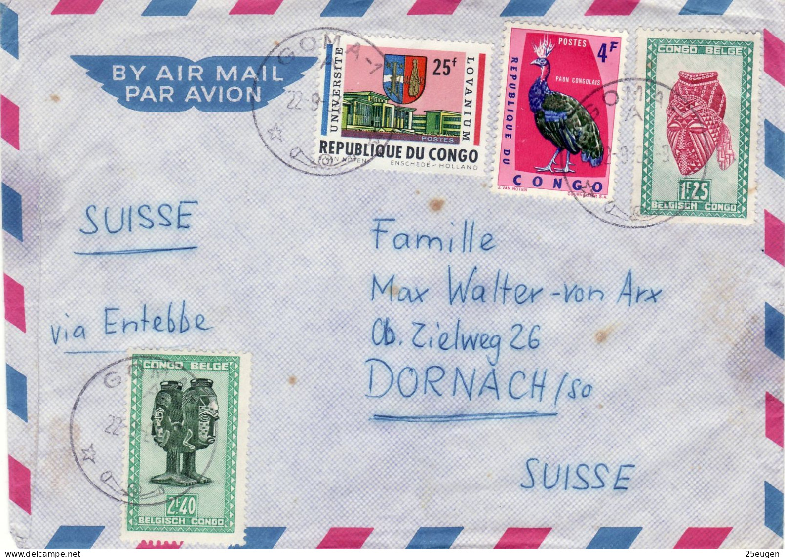 CONGO KINSHASA 1964 AIRMAIL LETTER SENT TO DORNACH - Lettres & Documents