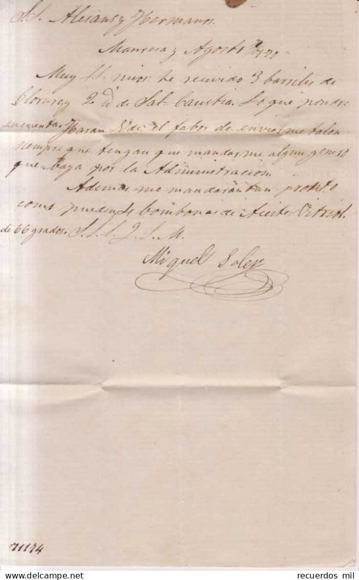 Año 1870 Edifil 107 Alegoria Carta Matasellos Manresa Barcelona Miguel Soler - Storia Postale