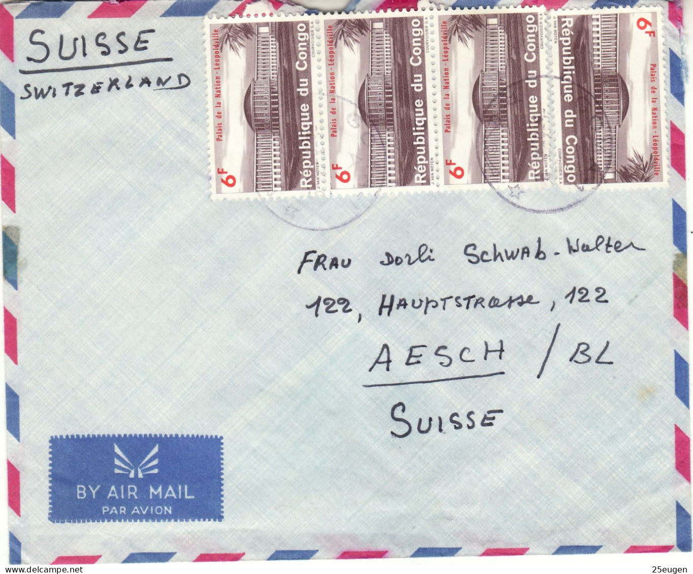 CONGO KINSHASA 1964 AIRMAIL LETTER SENT TO AESCH - Covers & Documents