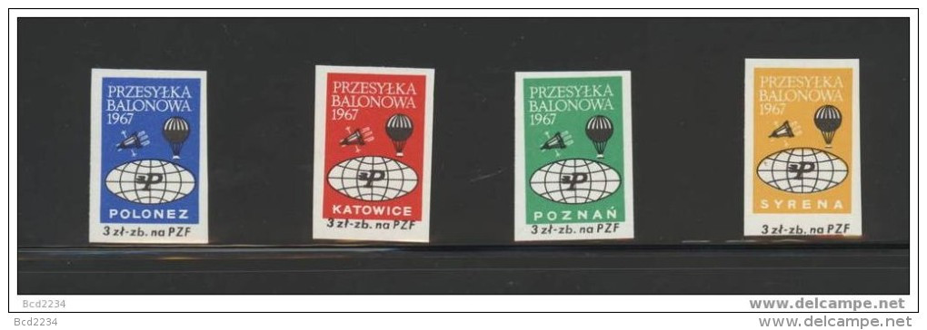 POLAND 1967 BALLOON POST STAMPS SET OF 4 NHM POZNAN POLONEZ SYRENA KATOWICE BALLOONS - Erinnophilie