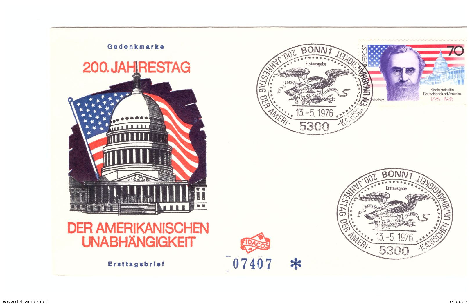 FDC BONN 13 MAI 1976+ AMERIKANISCHEN UNABHANGIGKEIT - Sonstige & Ohne Zuordnung