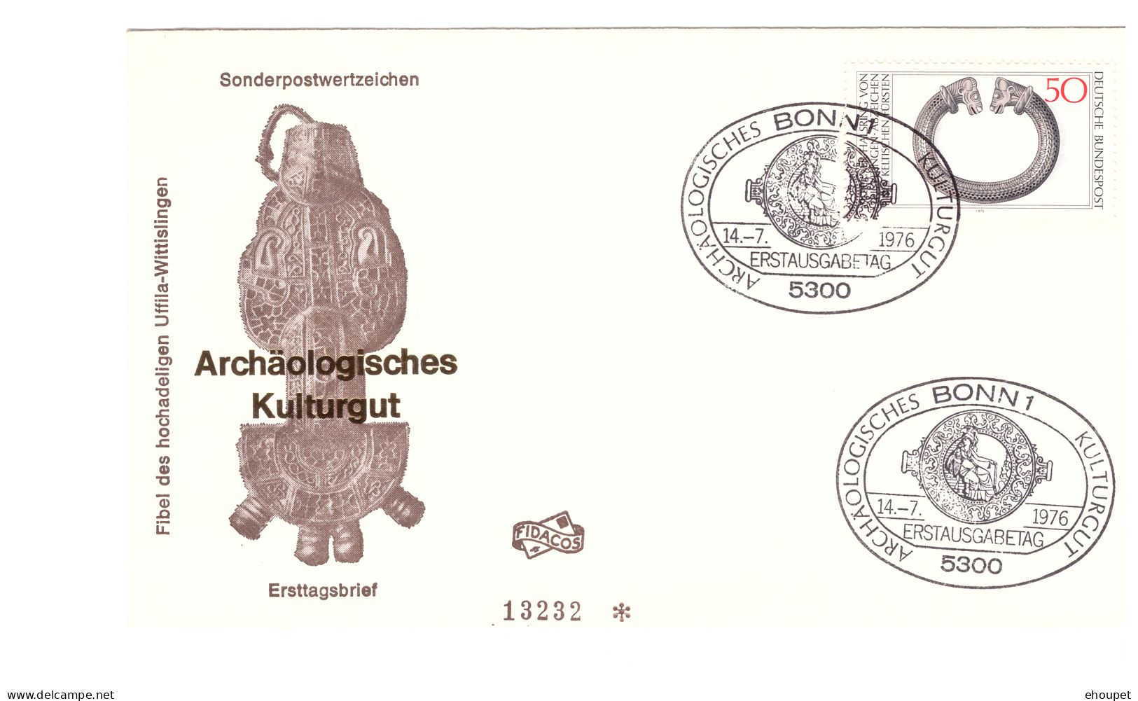 FDC BONN 14 JUILLET 1976 ARCHAOLOGISCHES KULTURGUT - Sonstige & Ohne Zuordnung