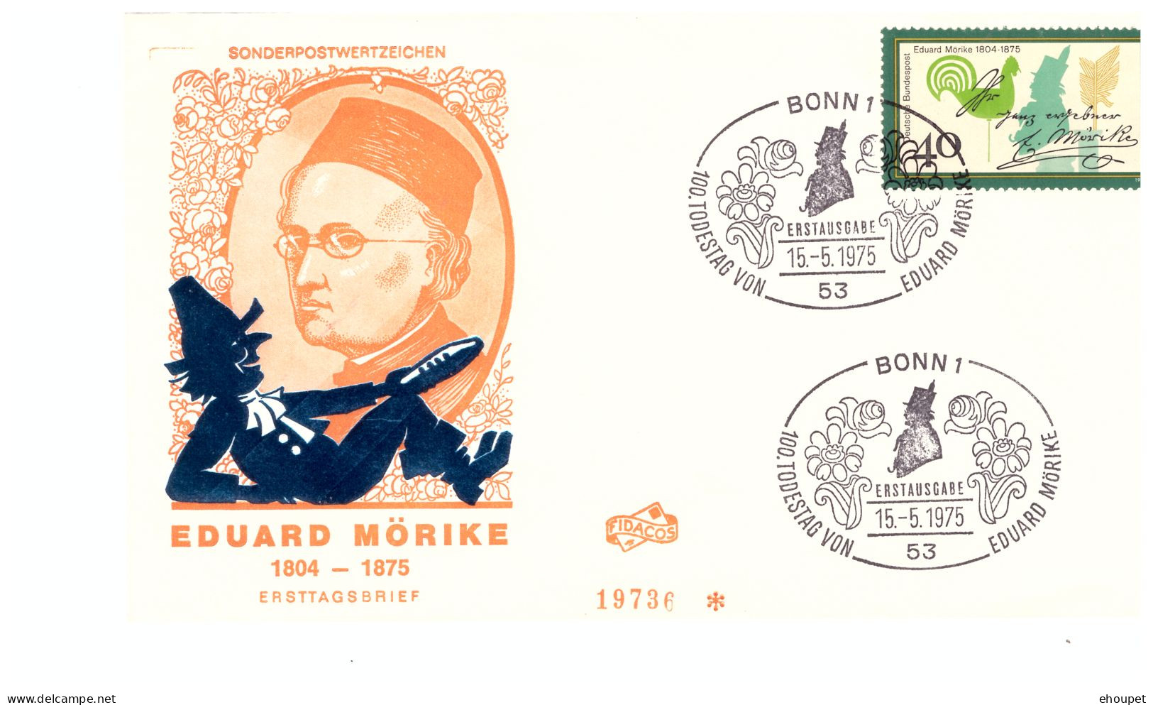 FDC 15 MAI 1975 BONN EDUARD MORIKE - Other & Unclassified