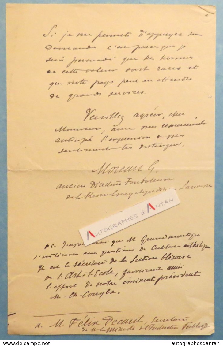 ● L.A.S 1911 Georges MOREAU Co-fondateur LAROUSSE Encyclopédie - Grandmontagne BLOIS - Né Villiers-Saint-Benoît Lettre - Personajes Historicos