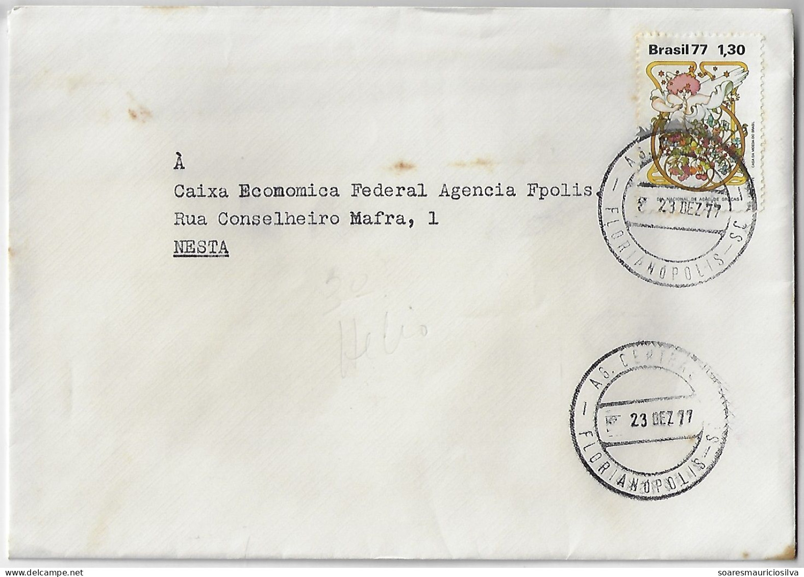 Brazil 1977 Cover Shipped In Florianópolis Stamp National Thanksgiving Day - Storia Postale