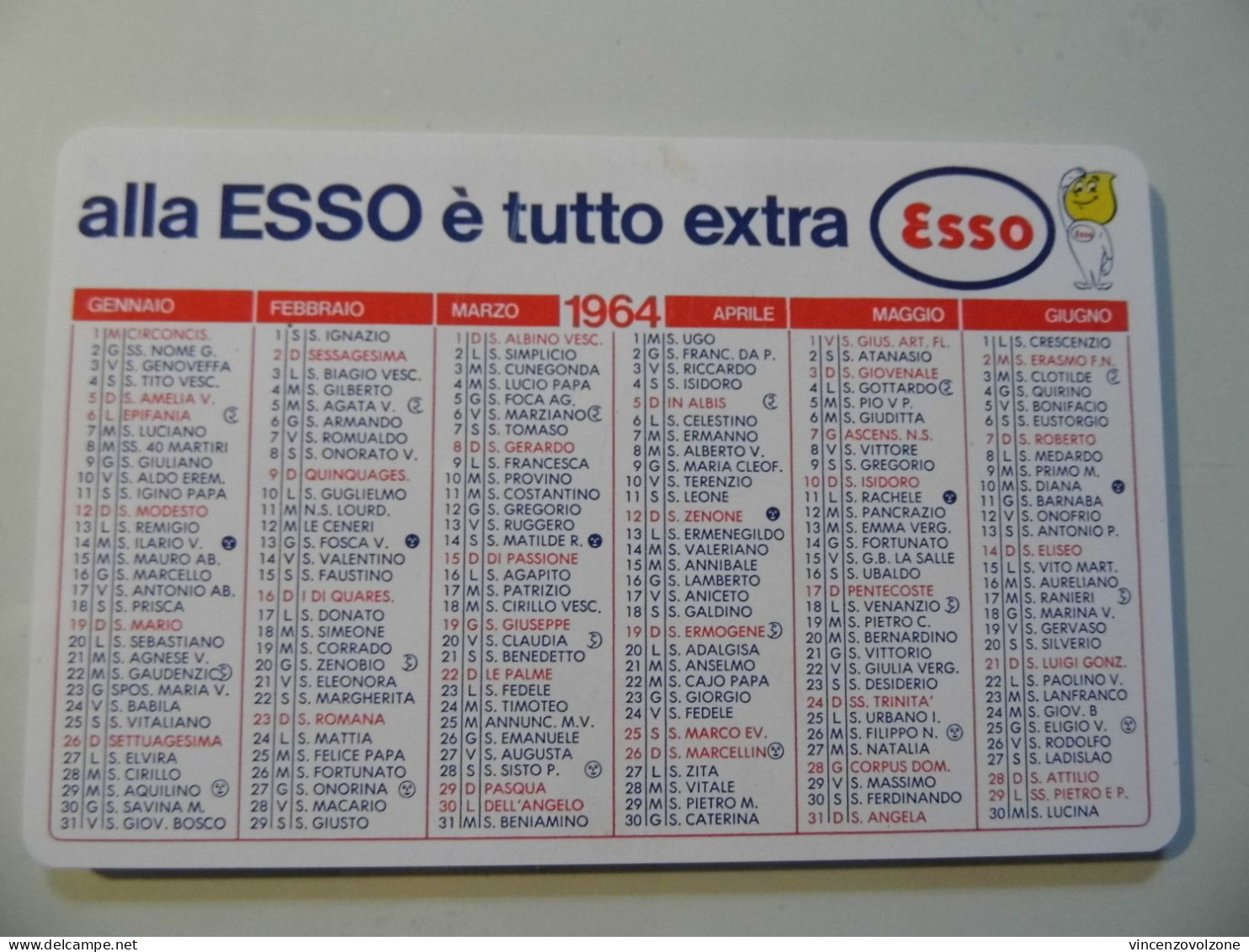 Calendario Tascabile Pubblicitario "Stazione Di Servizio ESSO Cav. Uff. PASQUALE DE AMICIS AGROPOLI ( Salerno ) 1964" - Petit Format : 1961-70