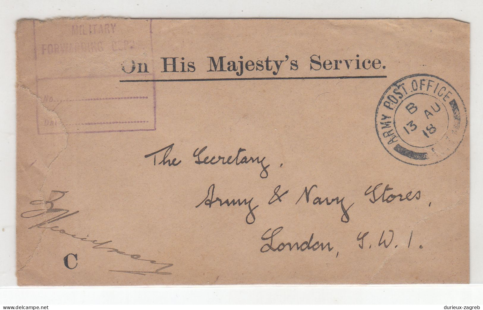 Great Britain OHMS Letter Cover Posted Field Post 1918 APO 200115* - Oficiales