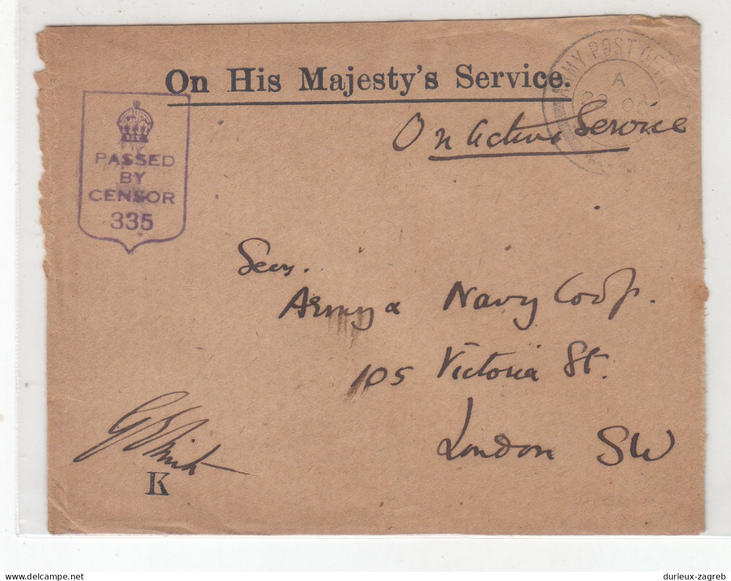 Great Britain OHMS Letter Cover Posted Field Post 191? APO Censored 200115* - Servizio