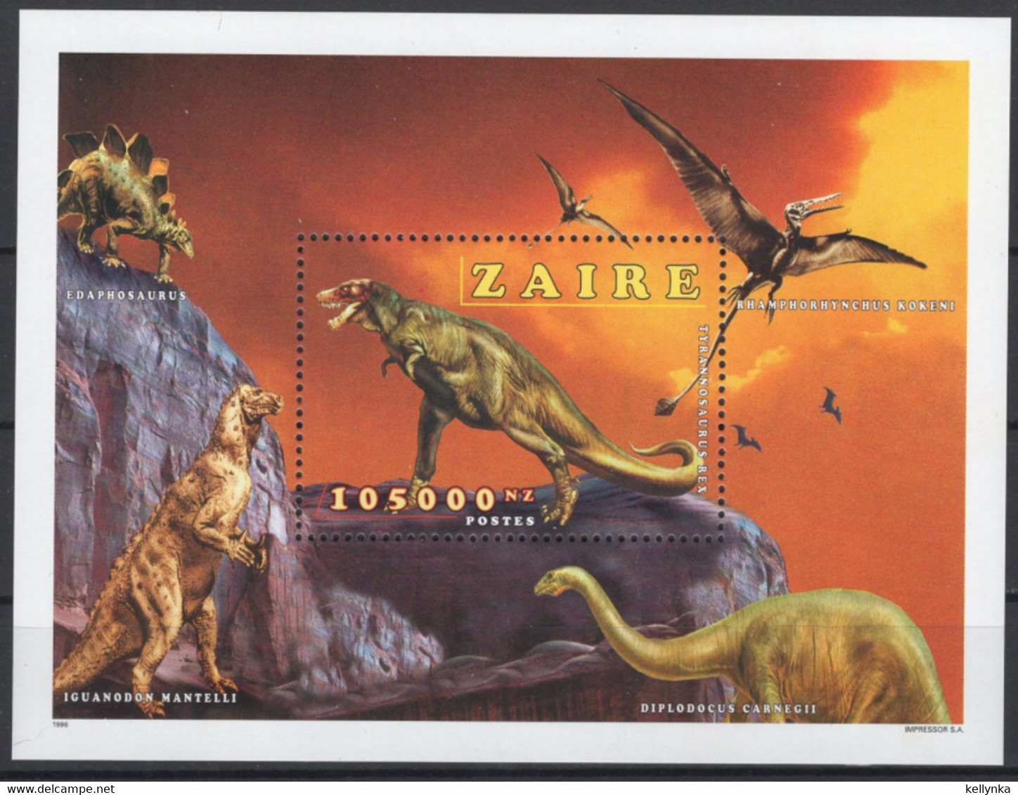 Zaire - BL79 - Animaux Préhistoriques - Dinosaures - 1996 - MNH - Nuevos