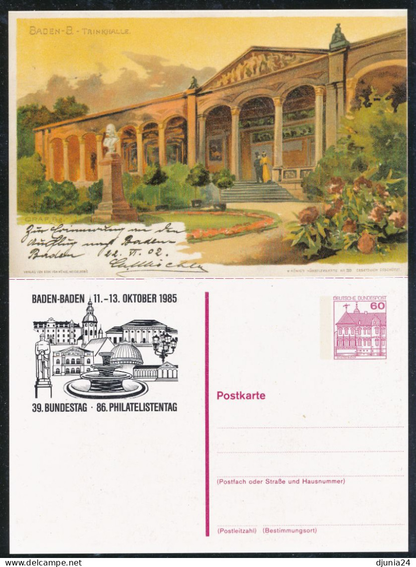 BF0028 / BRD  -  2 Privatganzsachen  - 39. Bundestag Und 86. Philatelistentag  -  BADEN-BADEN  11.-13.10.1985 - Cartes Postales Privées - Neuves