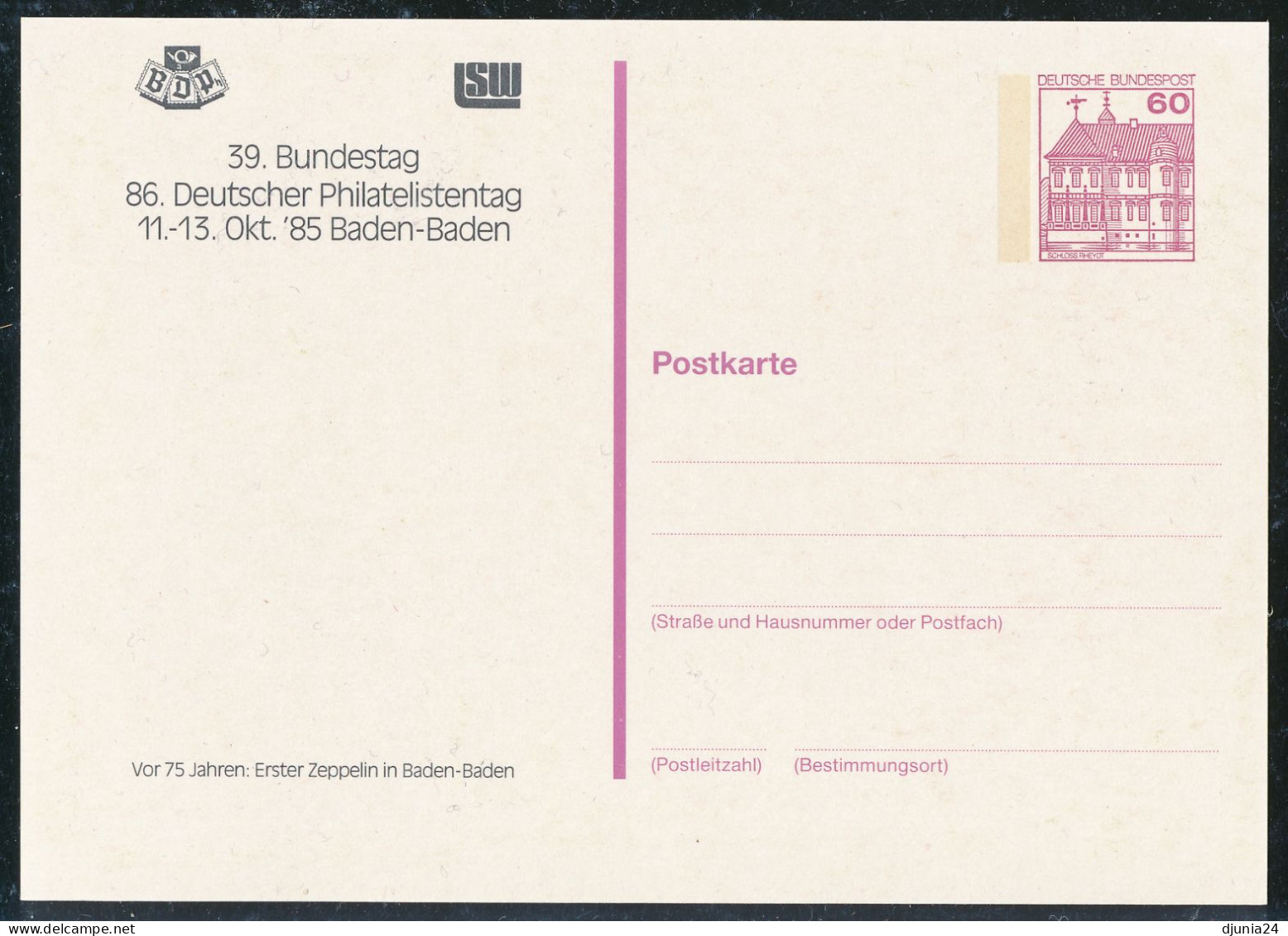 BF0028 / BRD  -  2 Privatganzsachen  - 39. Bundestag Und 86. Philatelistentag  -  BADEN-BADEN  11.-13.10.1985 - Postales Privados - Nuevos