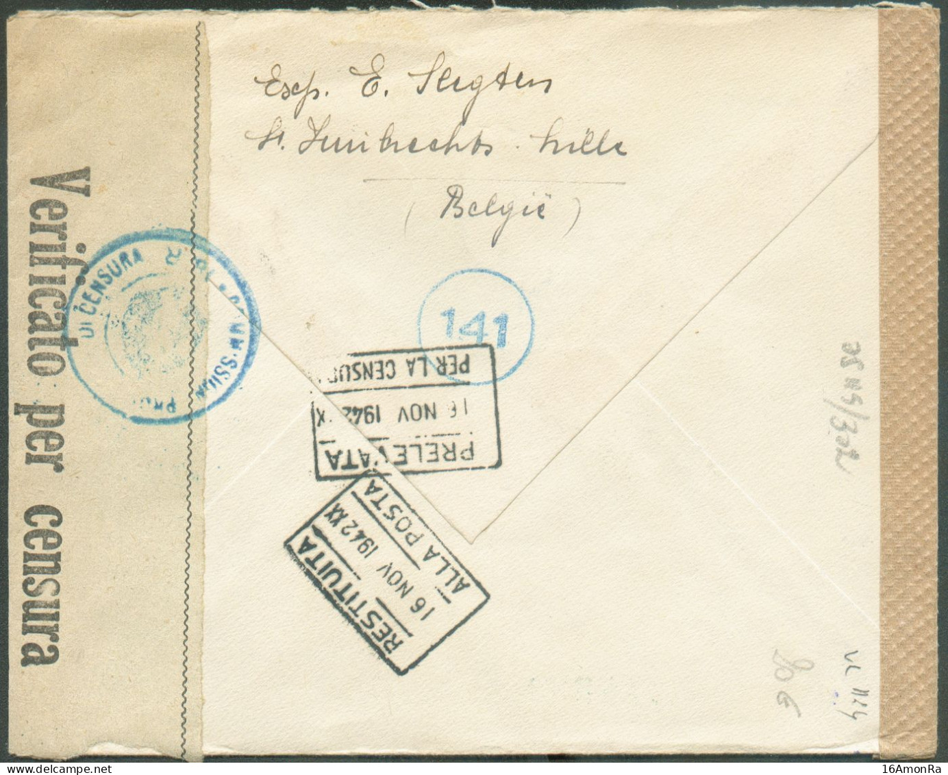 N°583-593-596/597 - Affr. SAVANTS Obl. Sc St-HUIBRECHTS-LILLE Sur Lettre (Missiewerken) Du 3-XI-42 Vers Rome + 2 Bandes - Guerra 40 – 45 (Cartas & Documentos)